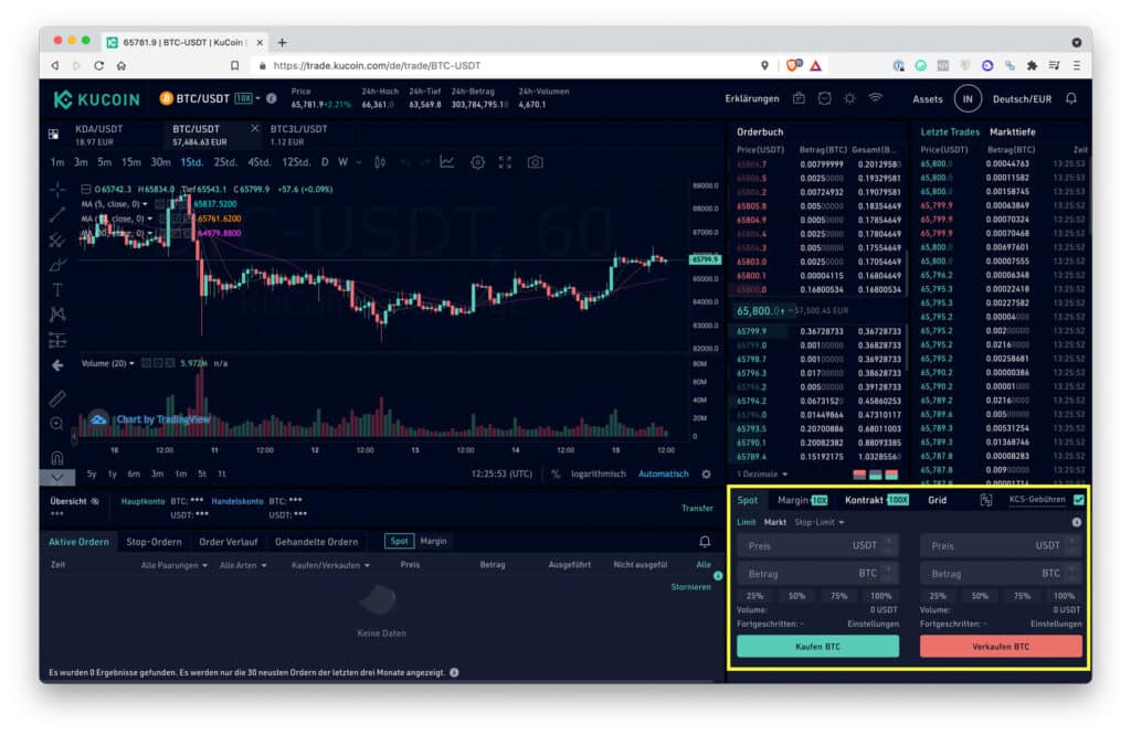 Screenshot des KuCoin Spot-Markts aus meinem Konto (2023)
