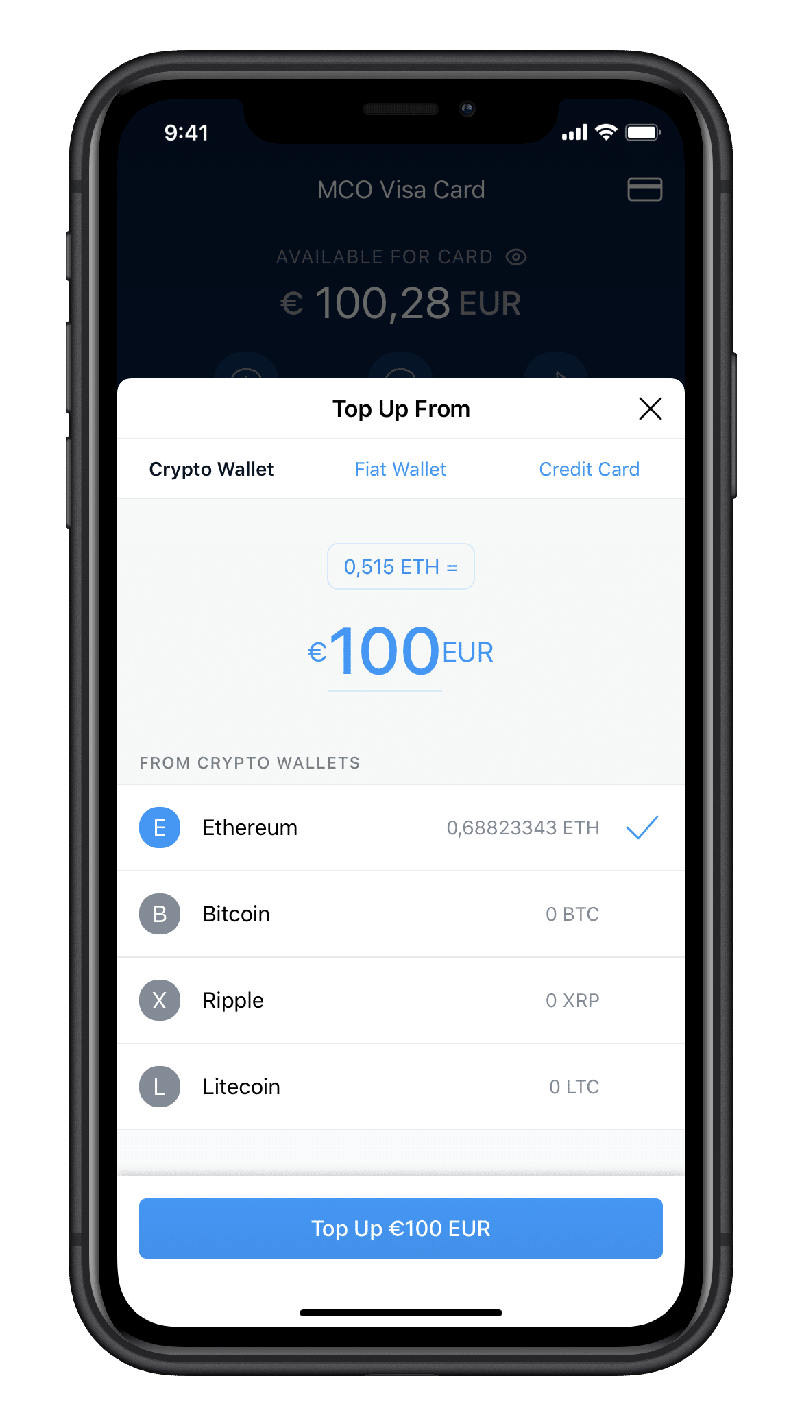 Screenshot der Guthaben-Aufladung in der Crypto.com App