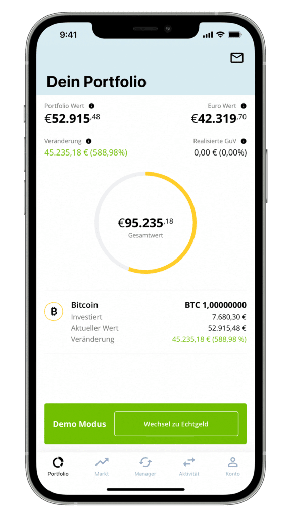 Screenshot meines BISON-Portfolios im Demo-Modus 2021