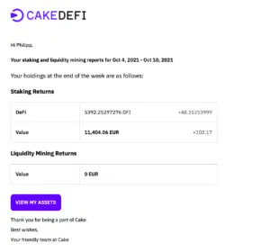 CakeDeFi wöchentliche Rewards
